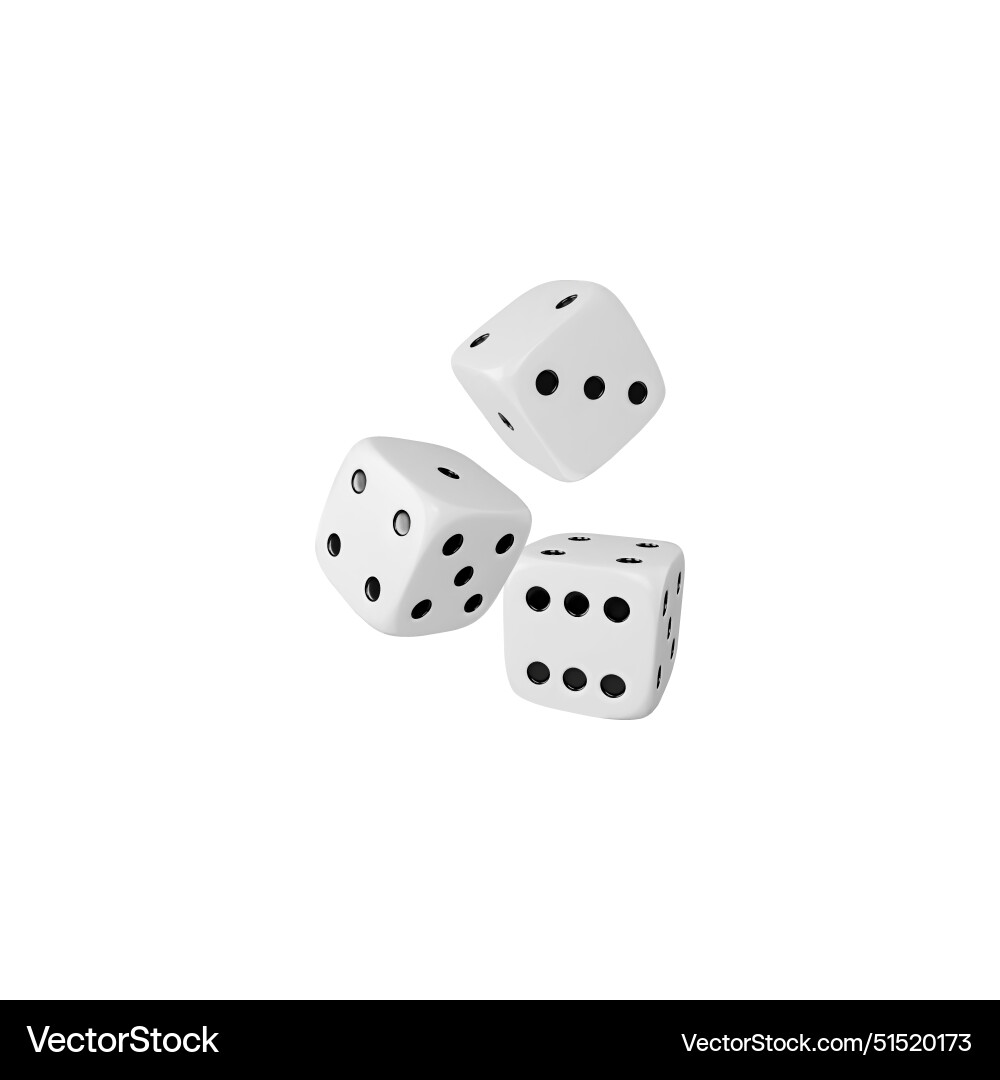 Three game dice falling realistic 3d icon vector image