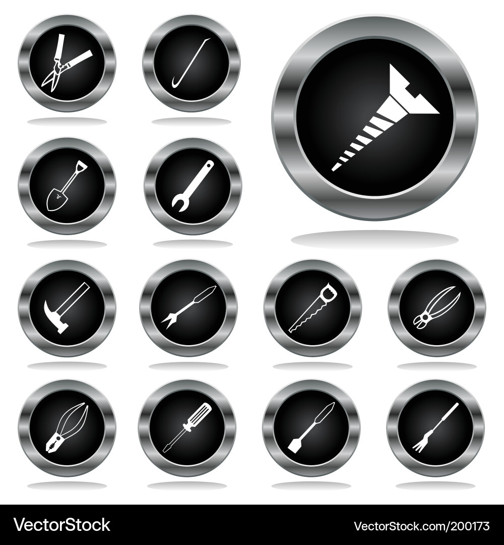 Tool Icons - Black Buttons vector image