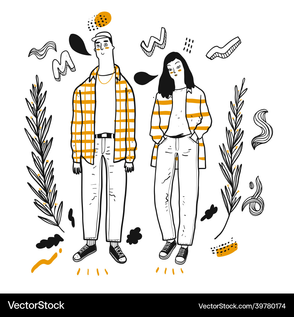 Charming Couple Doodle vector image
