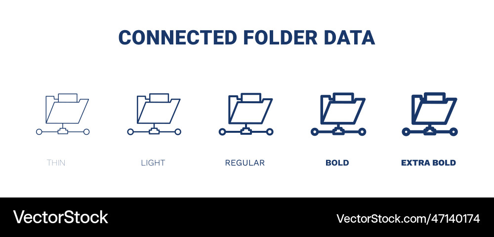 Connected folder data icons thin light regular Connected folder data icons thin light regular vector image