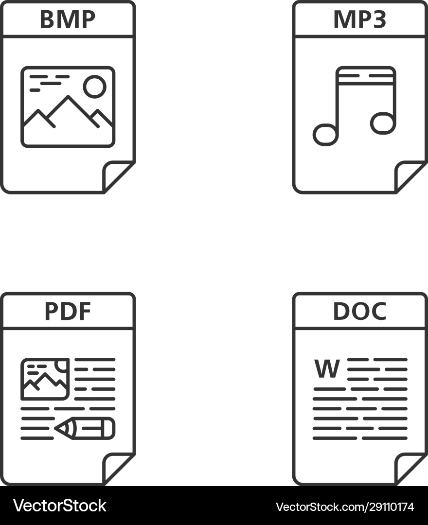 Files format linear icons set Vector Image