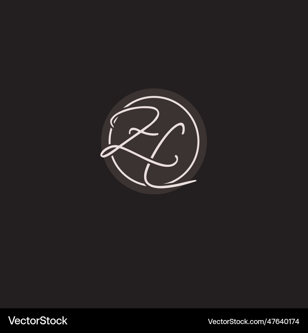Initials zc logo monogram with simple circle line Initials zc logo monogram with simple circle line Vector Image