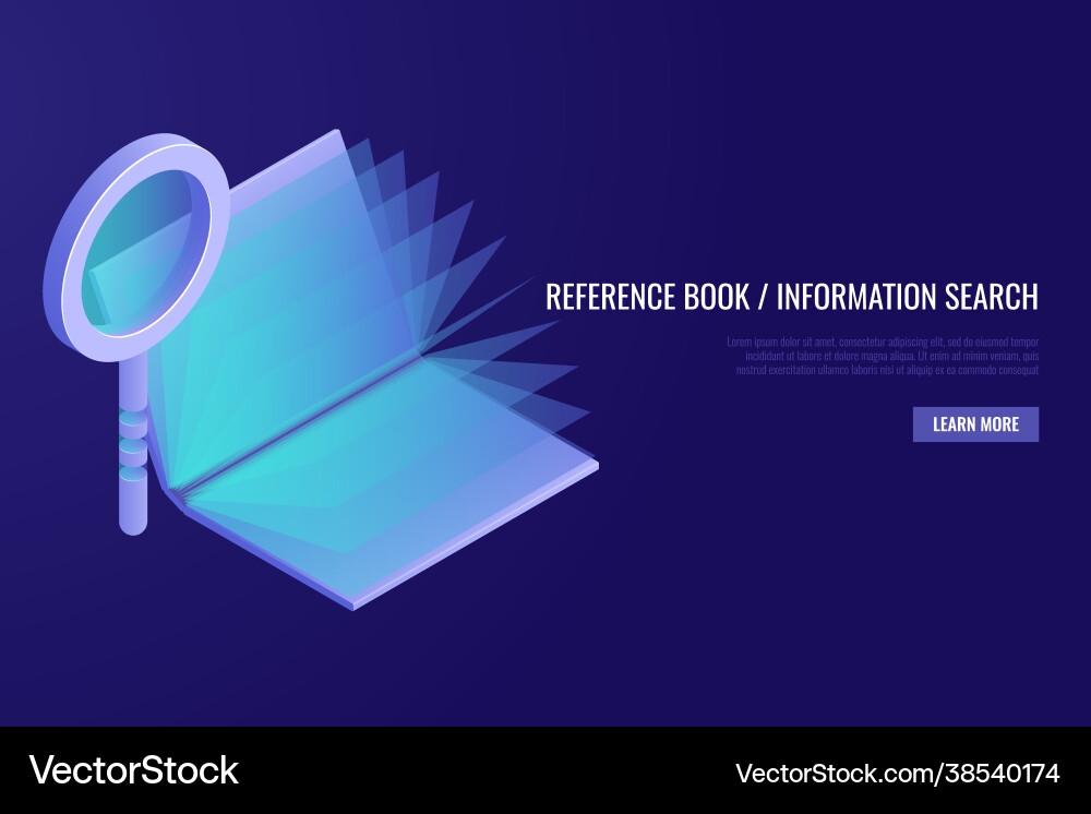 Reference book concept magnifying glass with open Reference book concept magnifying glass with open vector image