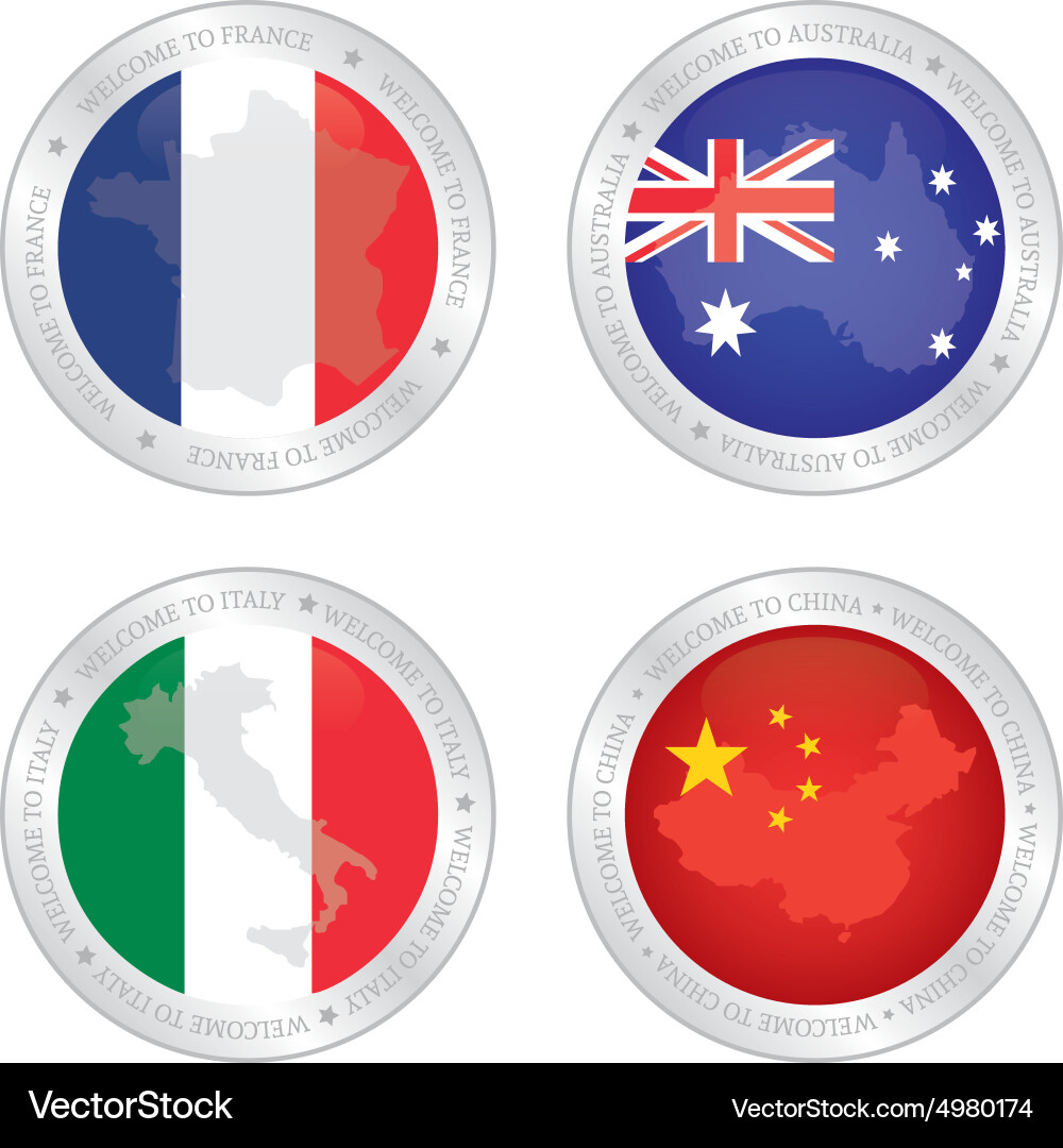Set labels with different flags vector image