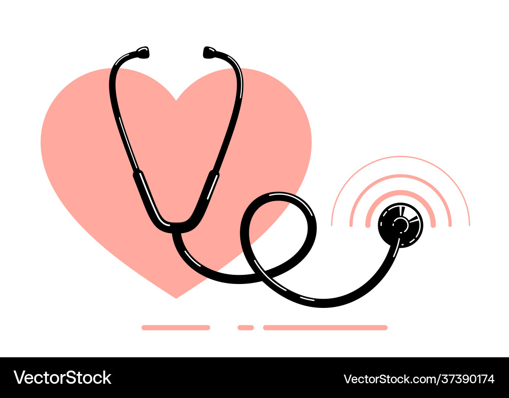 Stethoscope with heart simple icon isolated over Vector Image