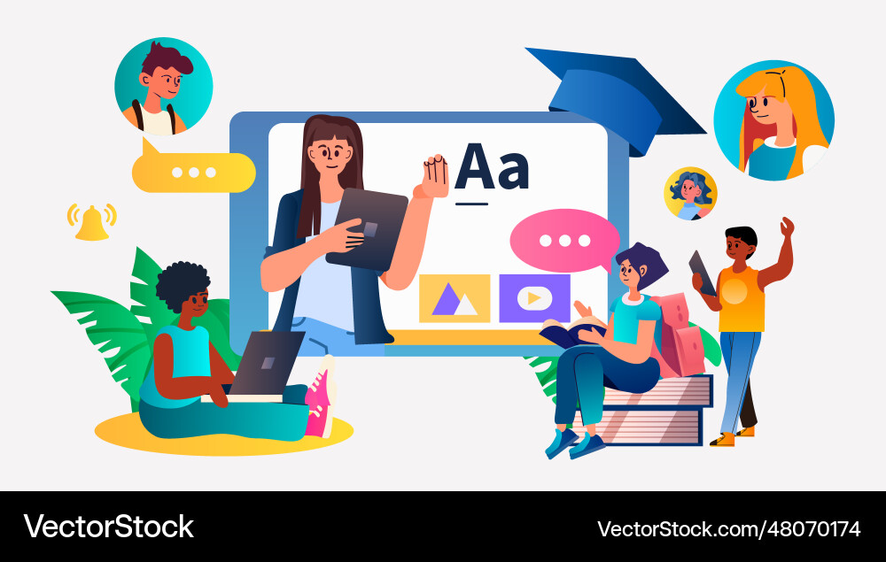 Students in virtual classroom using smart Vector Image