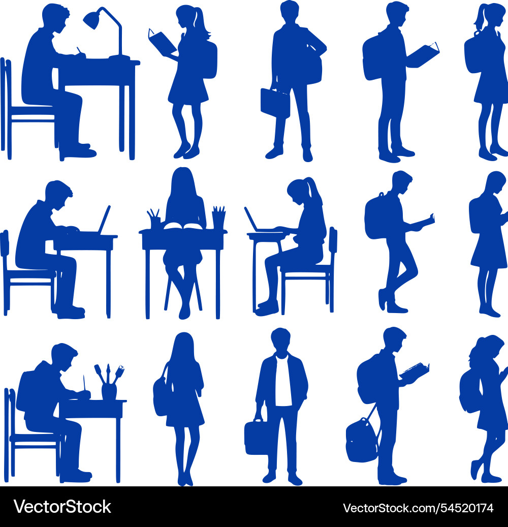 Students studying reading and using laptops Vector Image