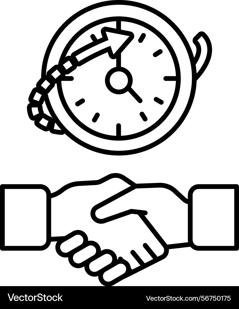 A clock with hand on it and handshake between vector image