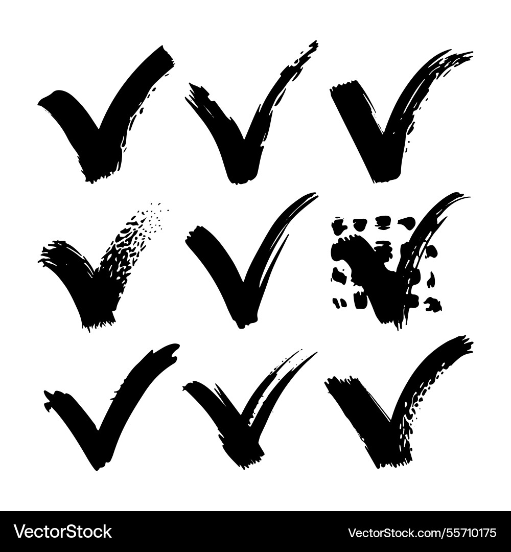 A dynamic set of bold check marks drawn A dynamic set of bold check marks drawn vector image