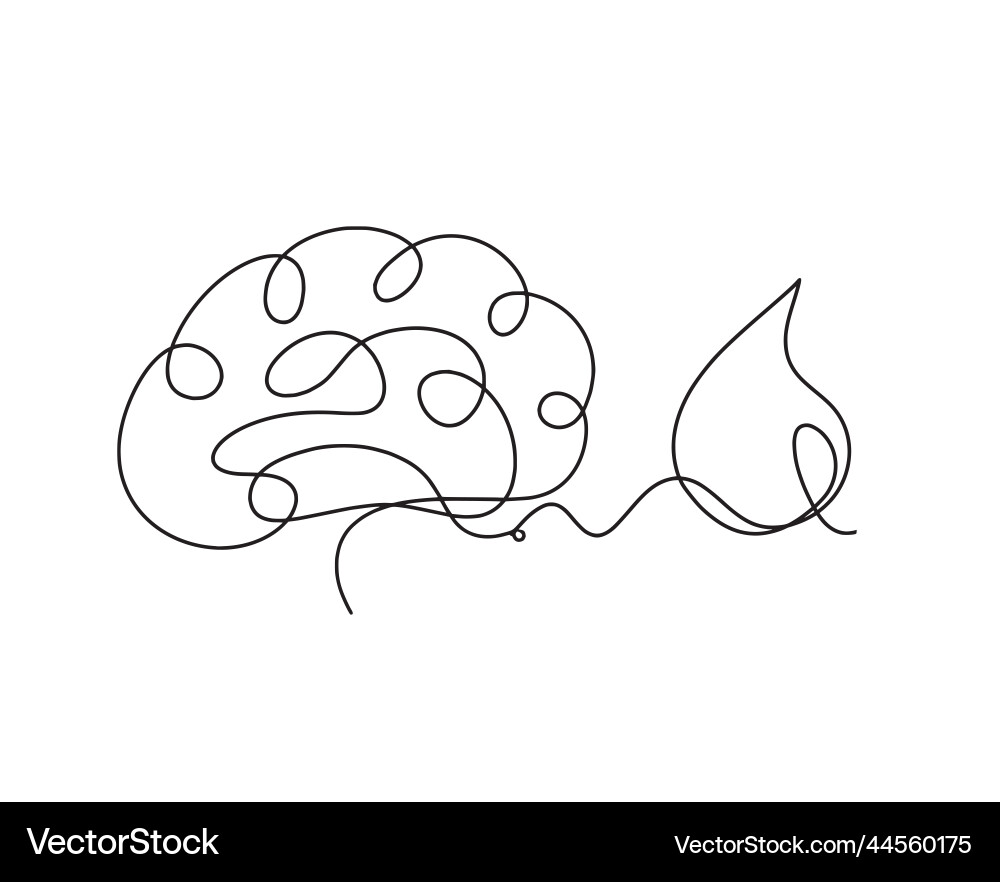 Abstract drop with brain as line drawing on white vector image