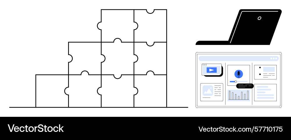 Building blocks of digital strategy with laptop Building blocks of digital strategy with laptop vector image