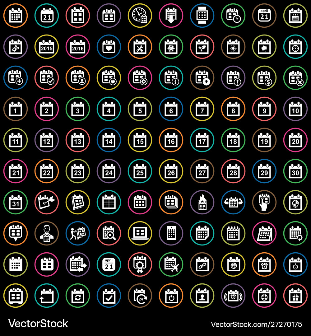 Calendar 100 icons universal set for web and ui Vector Image