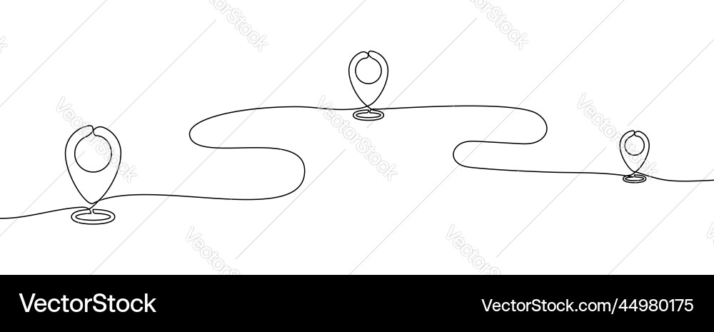 Continuous one line drawing of path with map pin Continuous one line drawing of path with map pin vector image