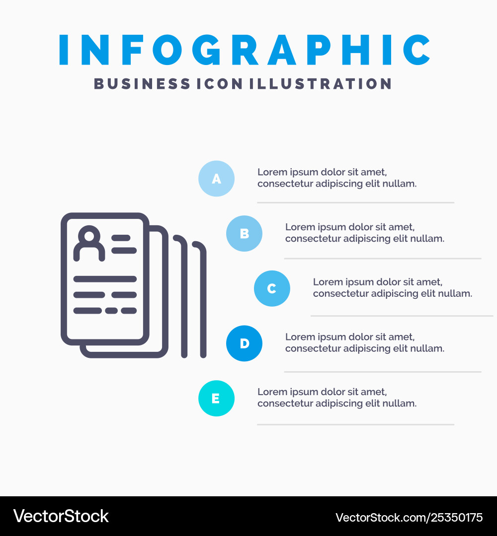 Document find job search line icon with 5 steps Document find job search line icon with 5 steps Vector Image