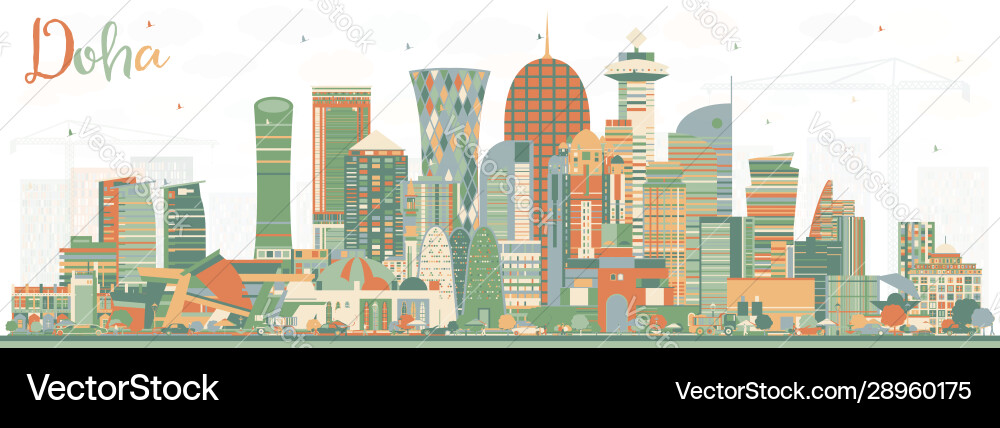 Doha qatar city skyline with color buildings Doha qatar city skyline with color buildings vector image