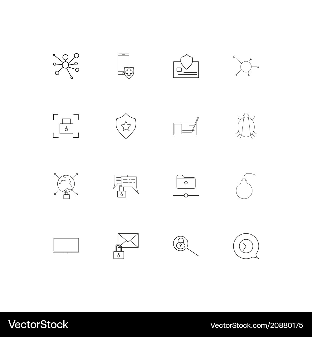 Internet security linear thin icons set outlined Vector Image