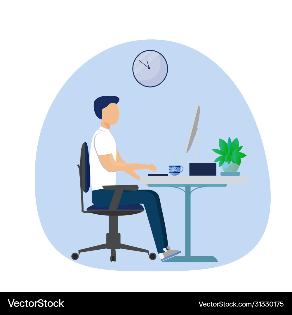 Man sitting near computer correct position Vector Image