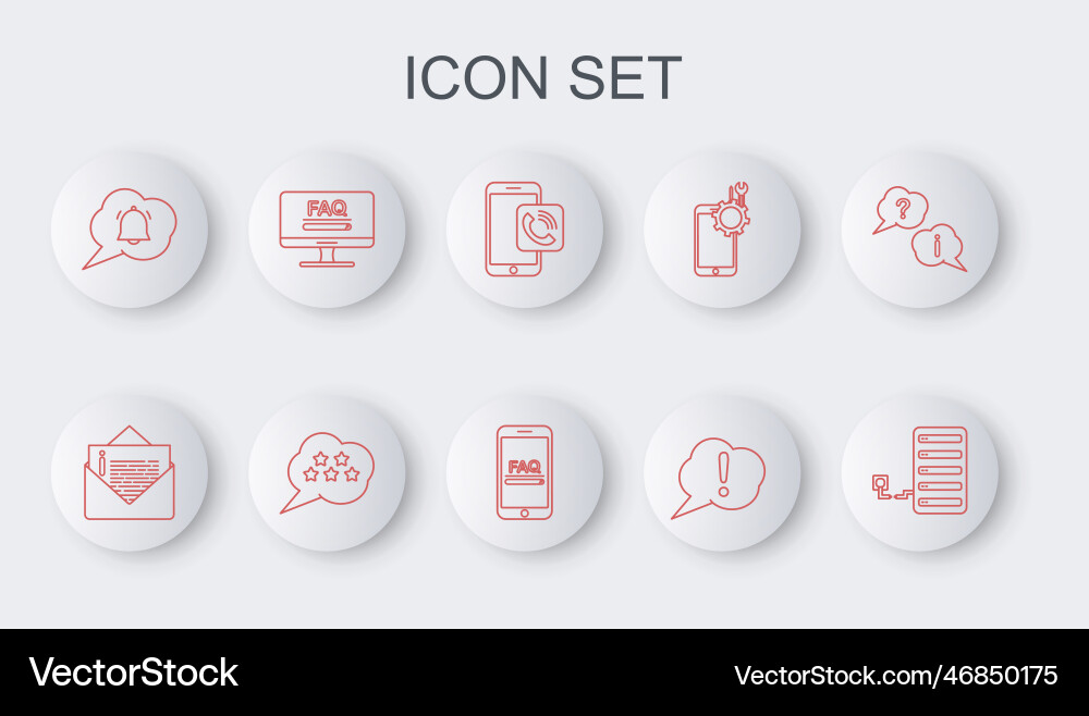 Set line server envelope mobile phone call Set line server envelope mobile phone call vector image