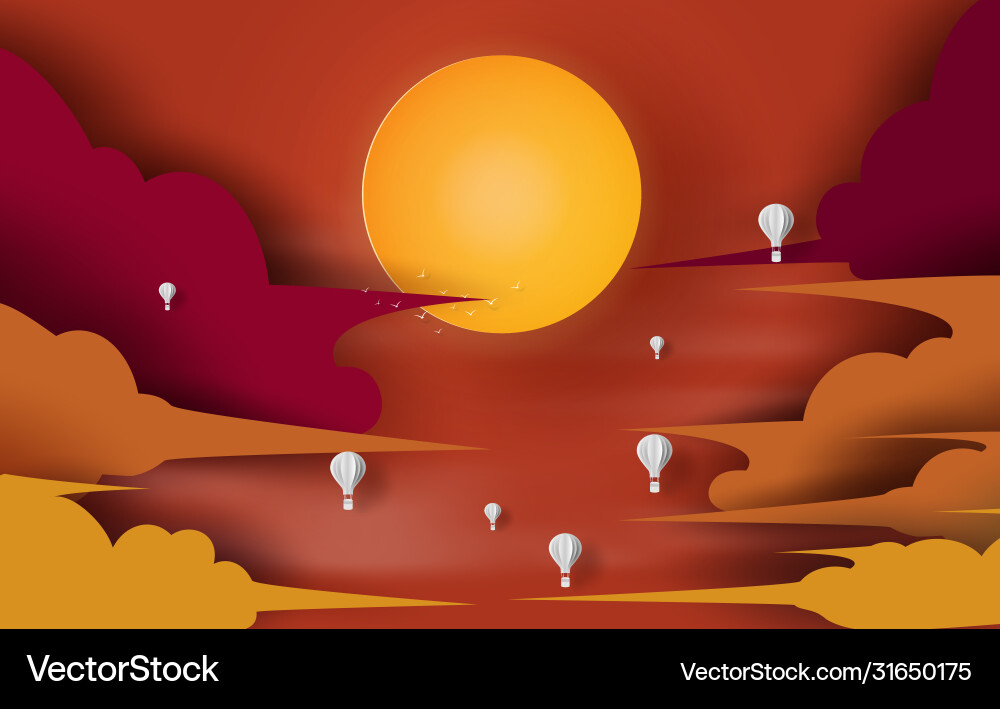 White Ballon fliegen heiße Luft bei Sonnenuntergang über Wolken White Ballon fliegen heiße Luft bei Sonnenuntergang über Wolken vektorbild