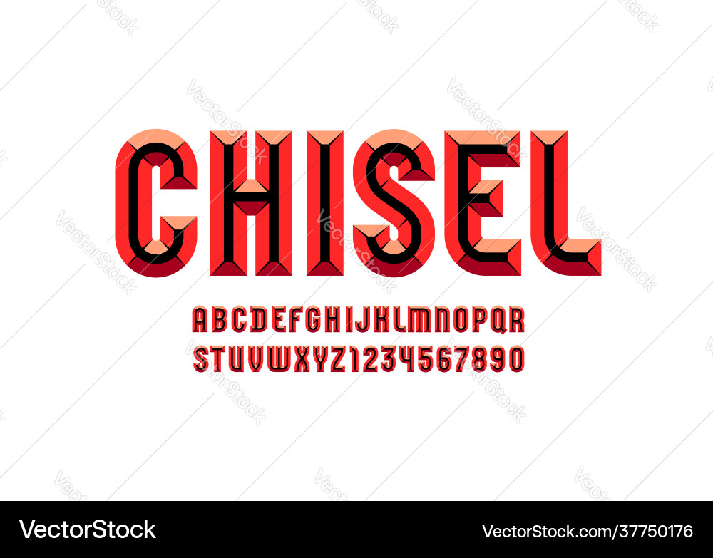 Alphabet from red chiseled block facet font Alphabet from red chiseled block facet font vector image