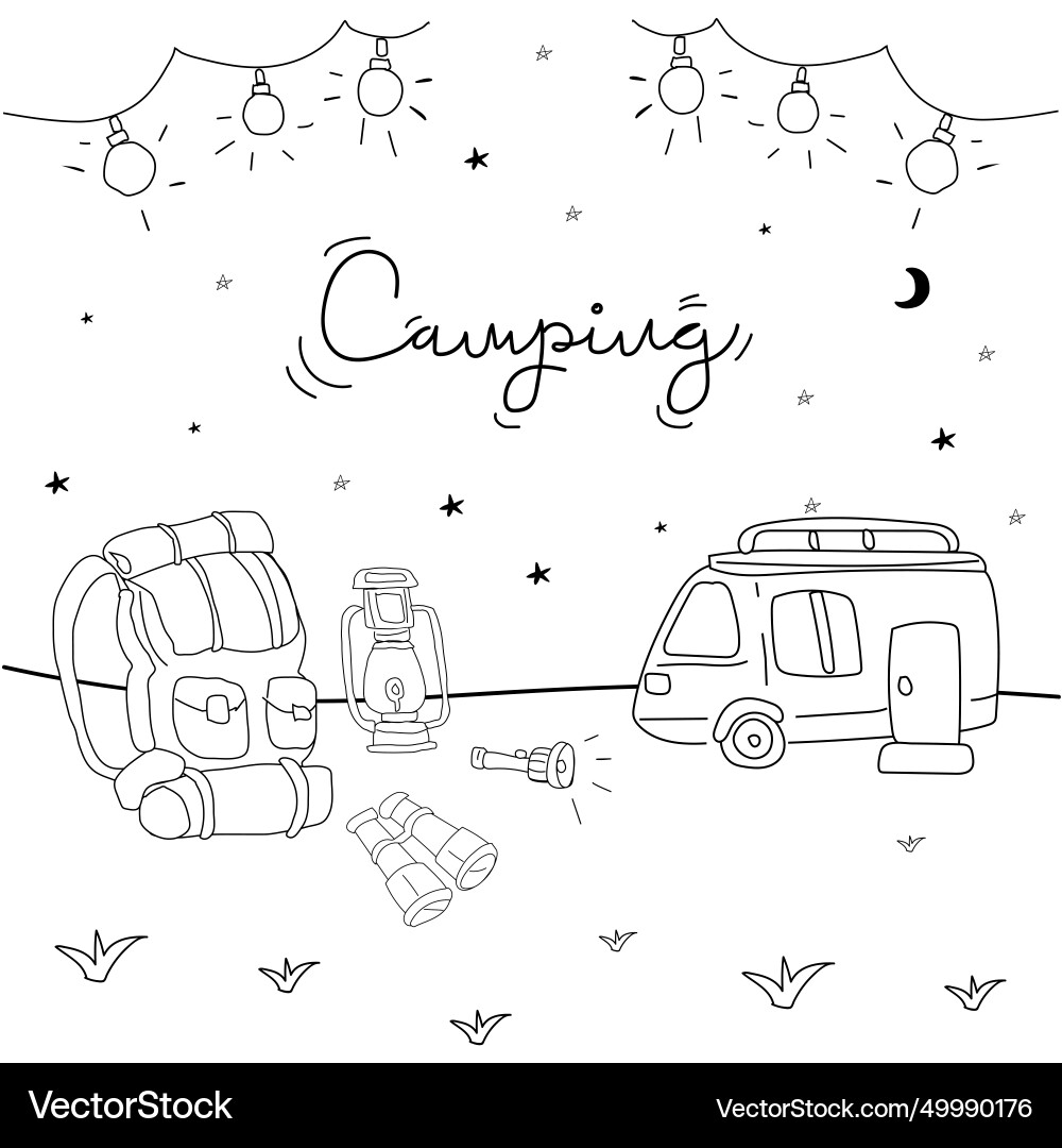 Camping hand drawn doodle cam Camping hand drawn doodle cam Vector Image