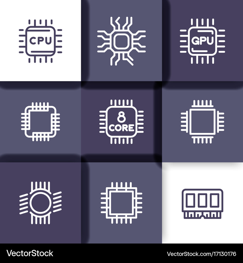 Chipset cpu line icons set Vector Image