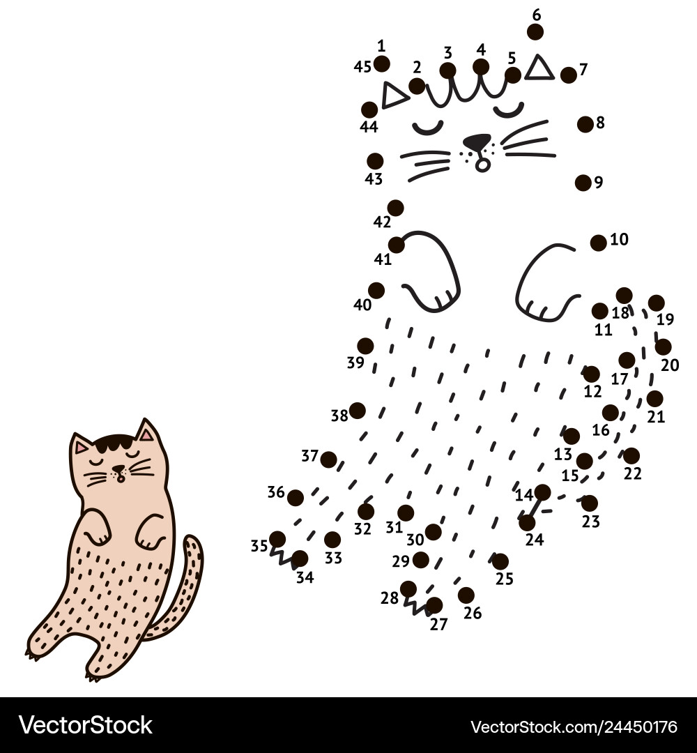 Connect the dots and draw a sleeping cat vector image