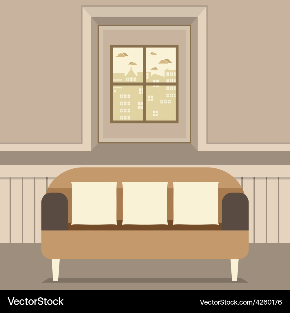 Empty brown couch in front of window Vector Image