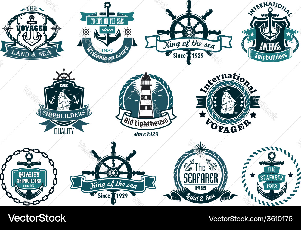 Nautical Marine Labels Set Vector Image