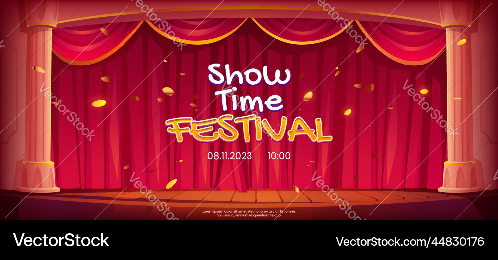 Show time festival banner Theater Bühne Vorhänge Show time festival banner Theater Bühne Vorhänge vektorbild