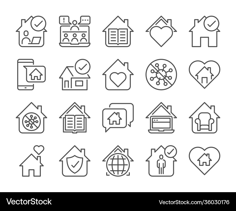 Telecommuting icon stay home line icons set vector image