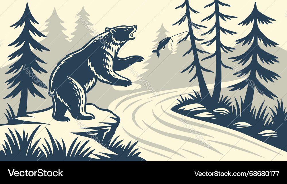 Bear walking on forest path design generative ai Vector Image
