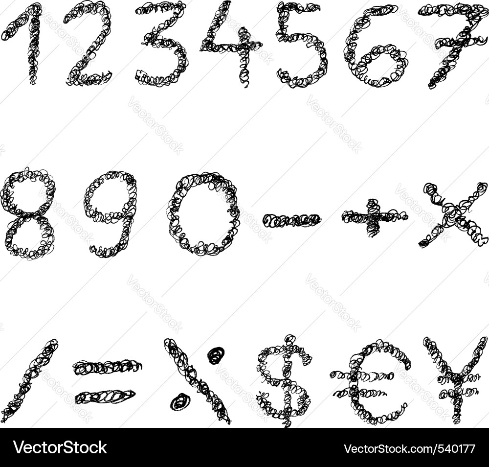 Chaotic Scribble Numbers Vector Image