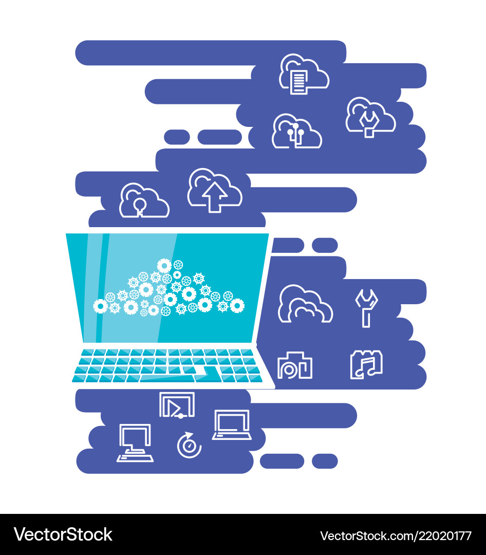 Cloud computing network with laptop vector image