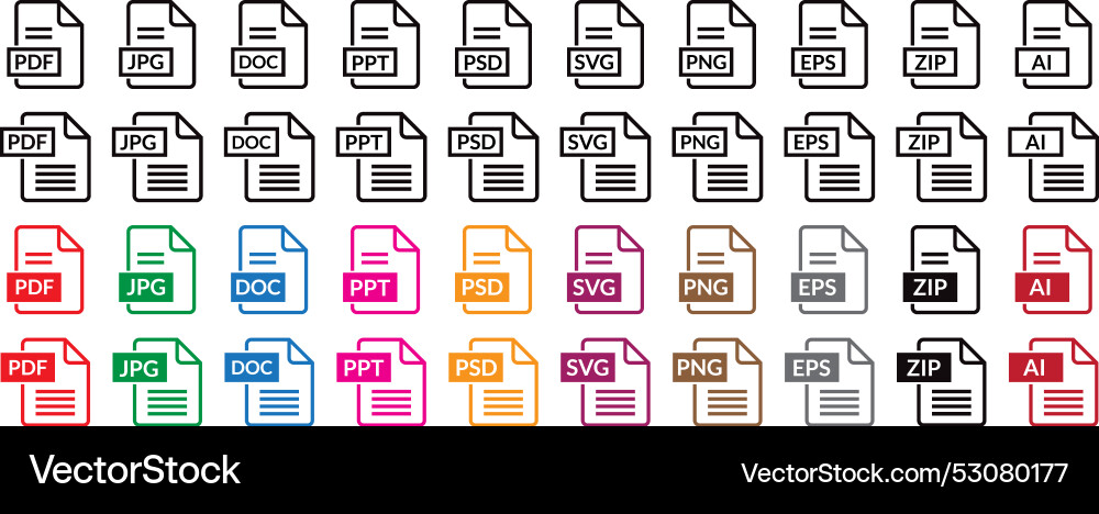 File formate symbols set document text web forma Vector Image