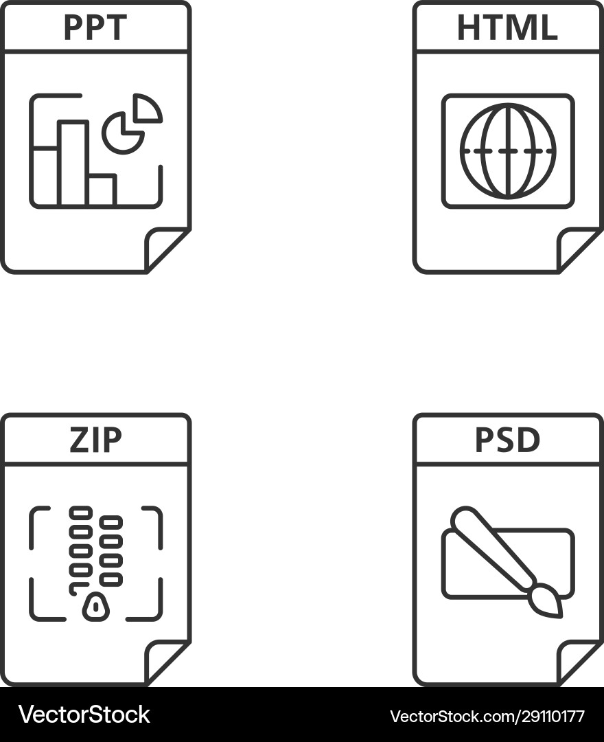 Files format linear icons set Files format linear icons set vector image