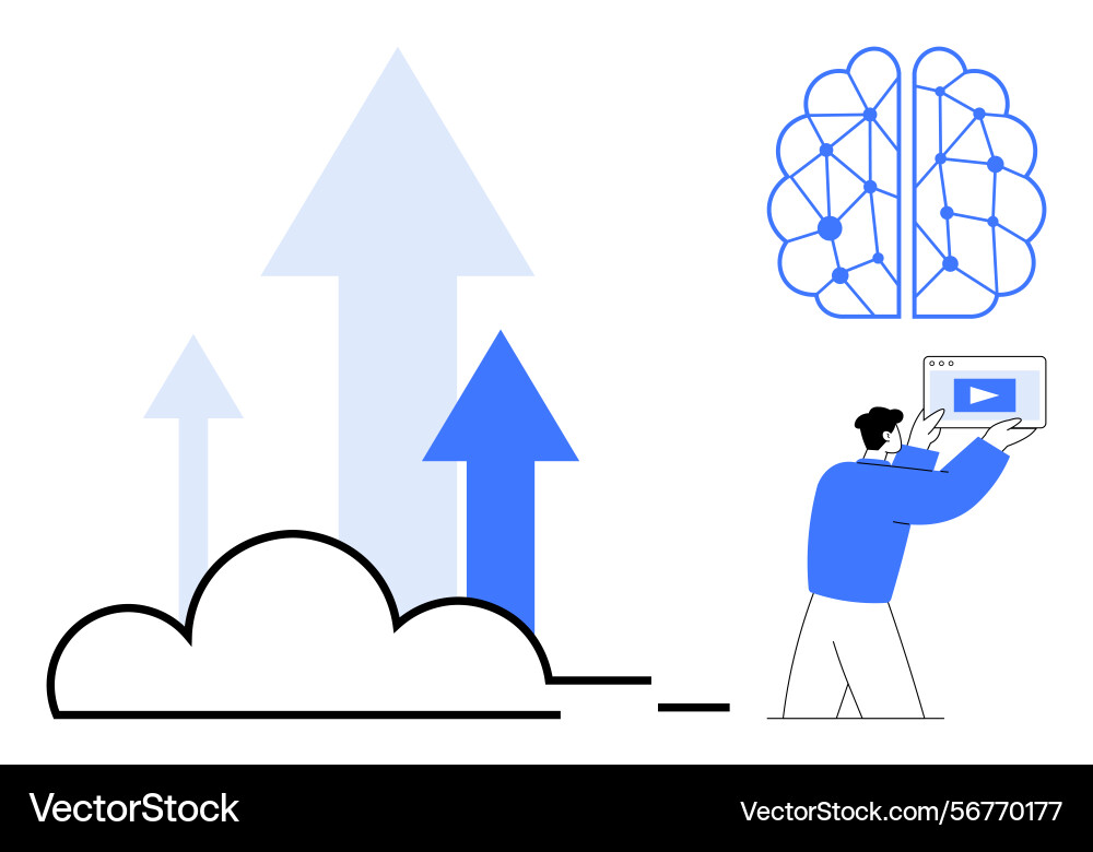 Man presenting video content with cloud storage Man presenting video content with cloud storage vector image