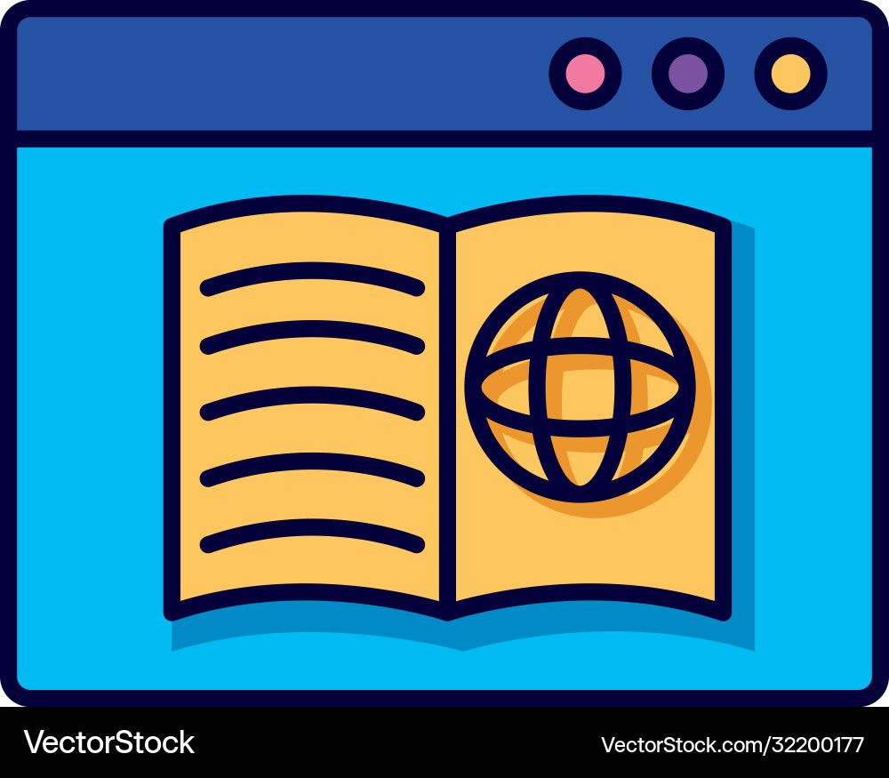 Sphere browser in book with webpage template line Sphere browser in book with webpage template line Vector Image