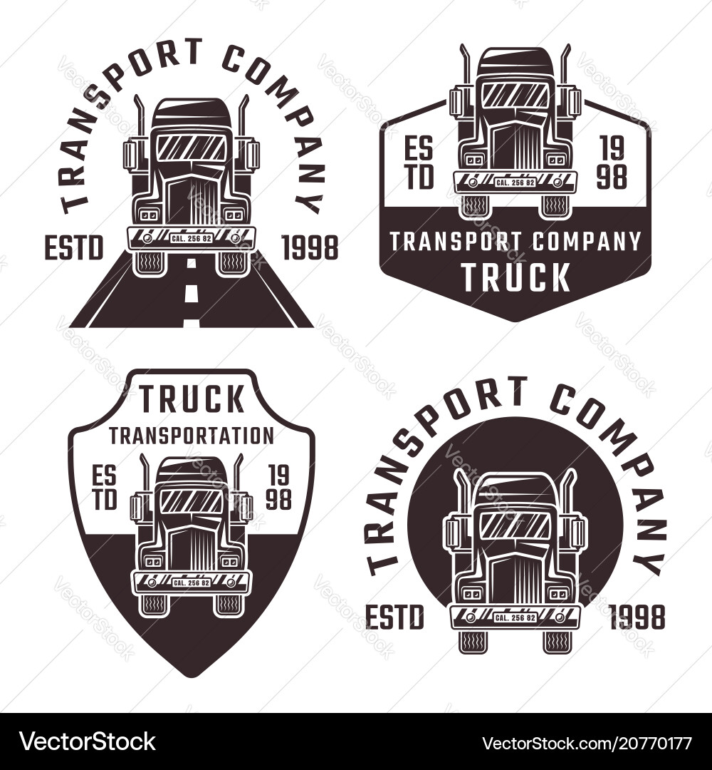 Truck set of four black vintage emblems vector image