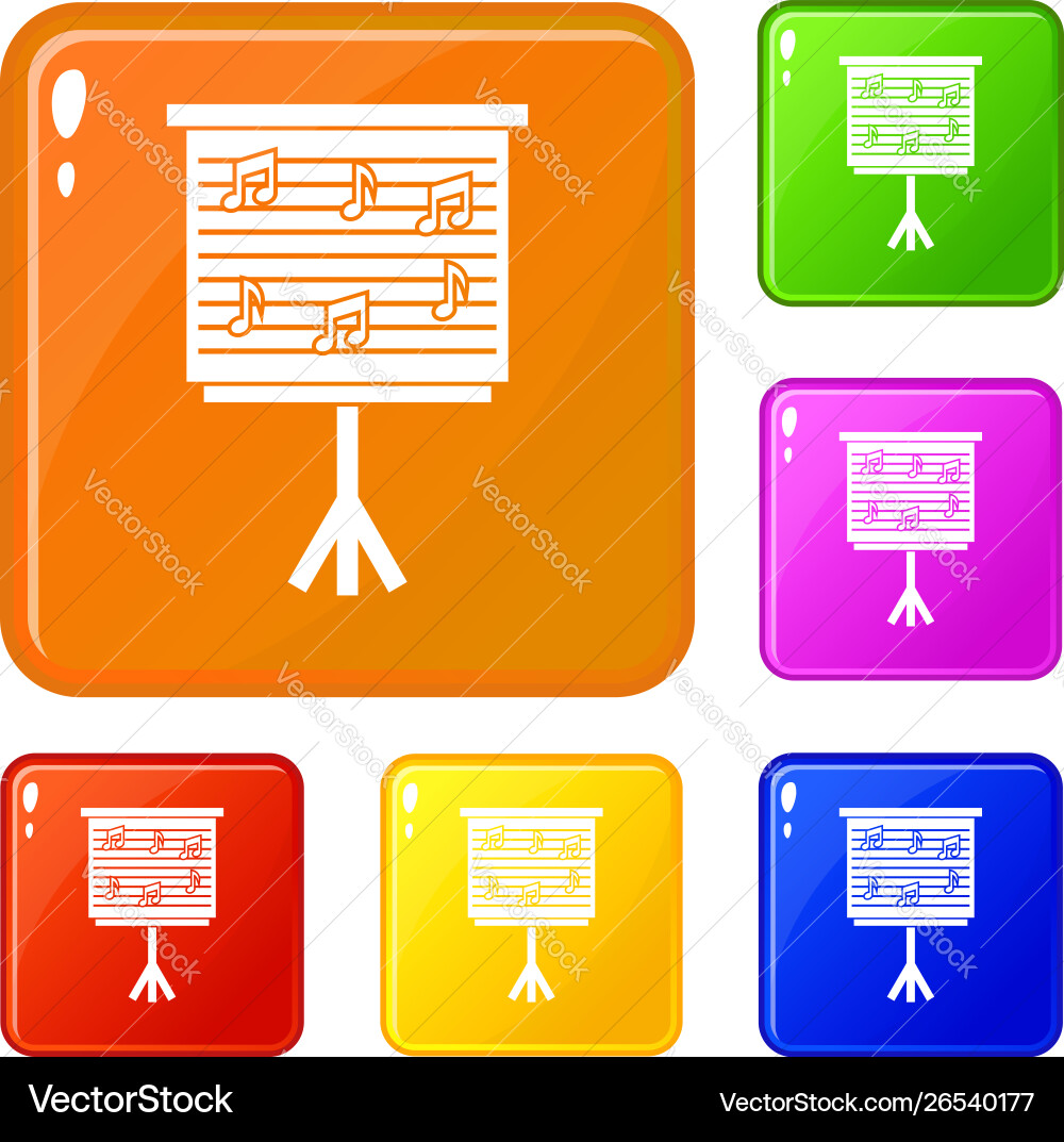Whiteboard with music notes icons set color Whiteboard with music notes icons set color vector image