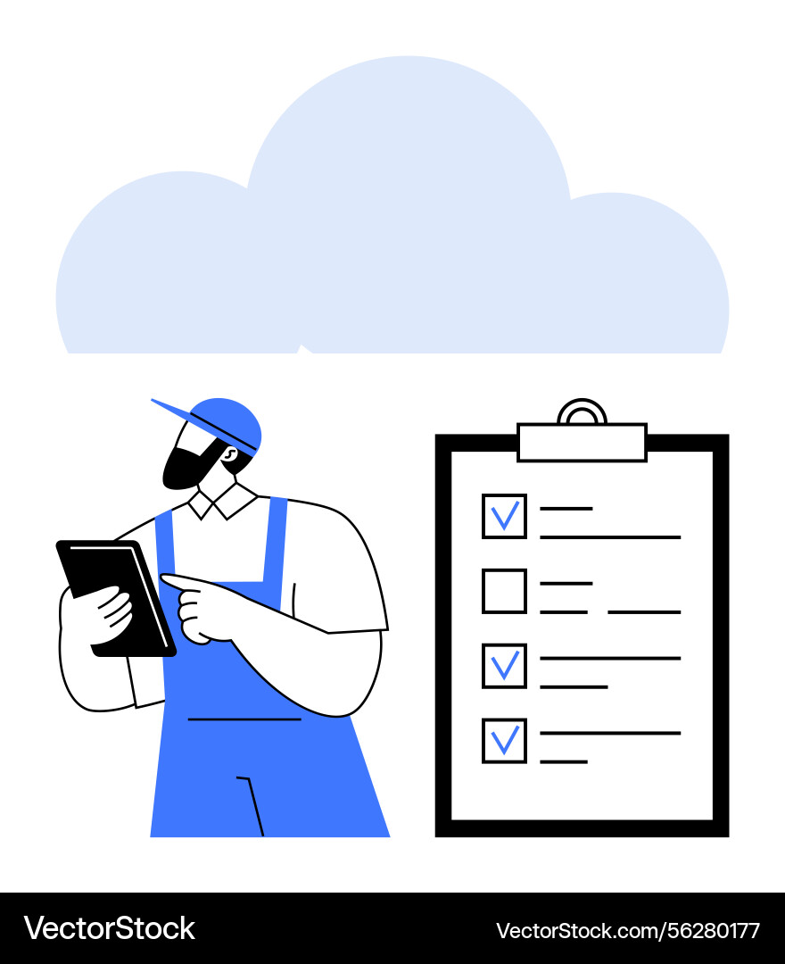 Worker managing digital tasks with tablet Worker managing digital tasks with tablet vector image