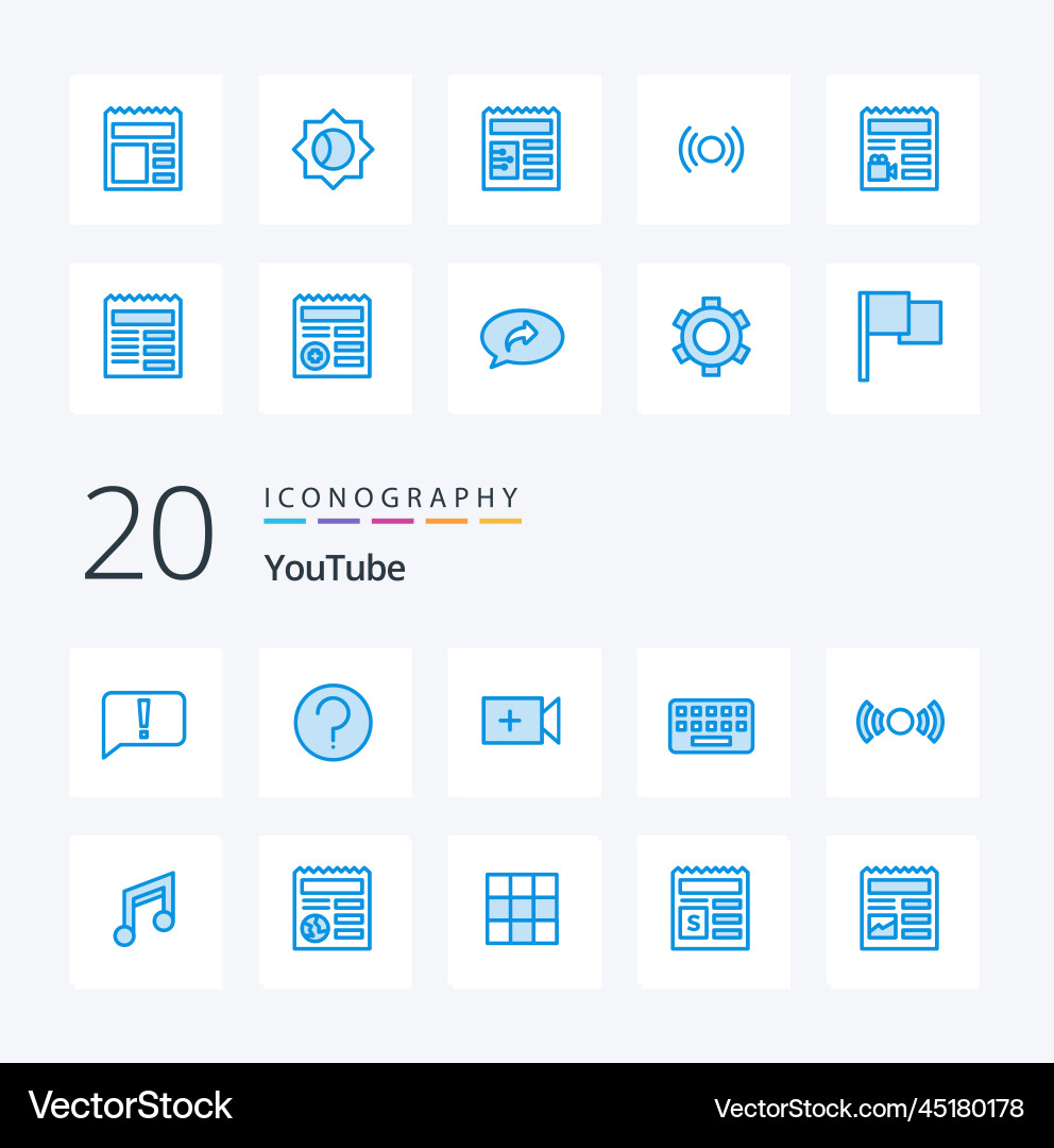 20 youtube blue color icon pack like ui document Vector Image