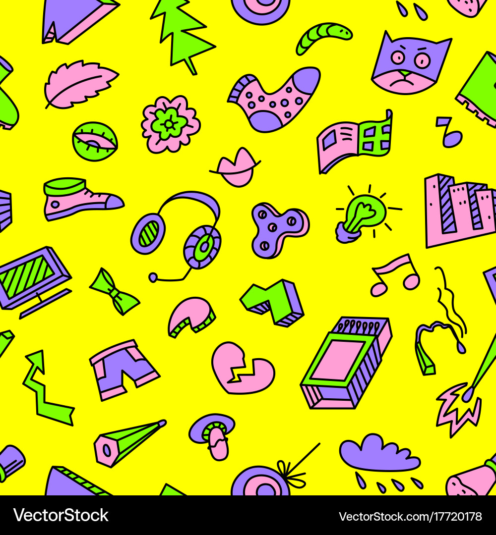Abstract seamless pattern with many items Vector Image