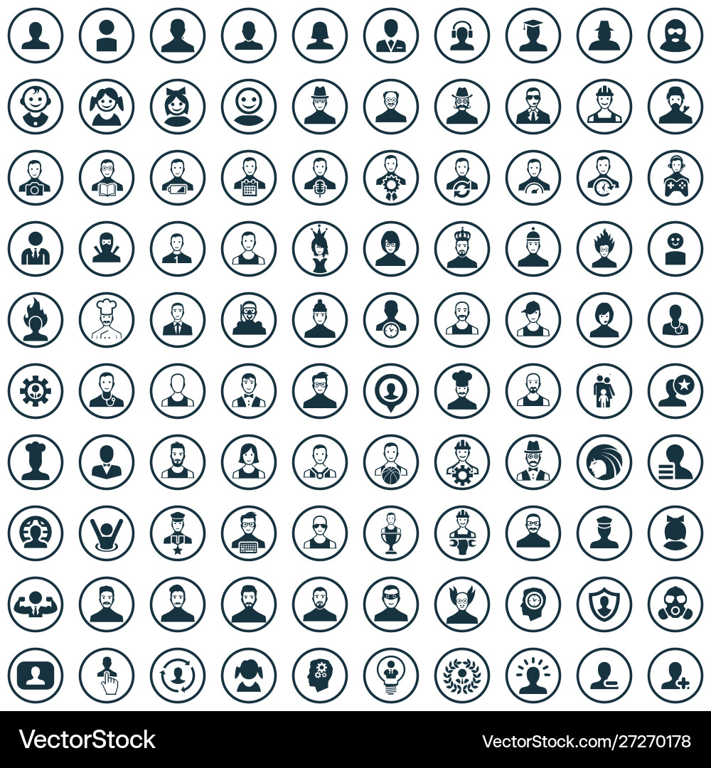 Avatar 100 icons universal set for web and ui vector image