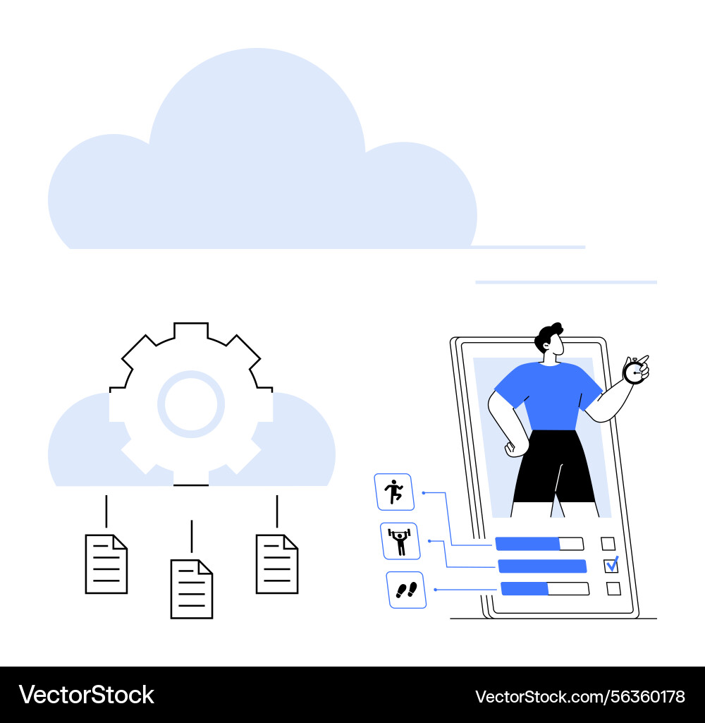 Cloud-based fitness app with data synchronization vector image