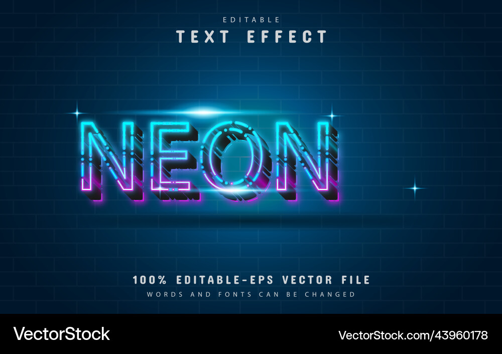 Dashed line neon text effect Dashed line neon text effect vector image