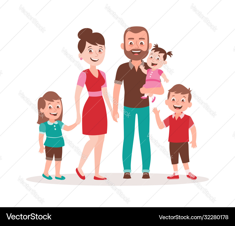 Happy Family Portrait - Mom Dad & Kinder vektorbild