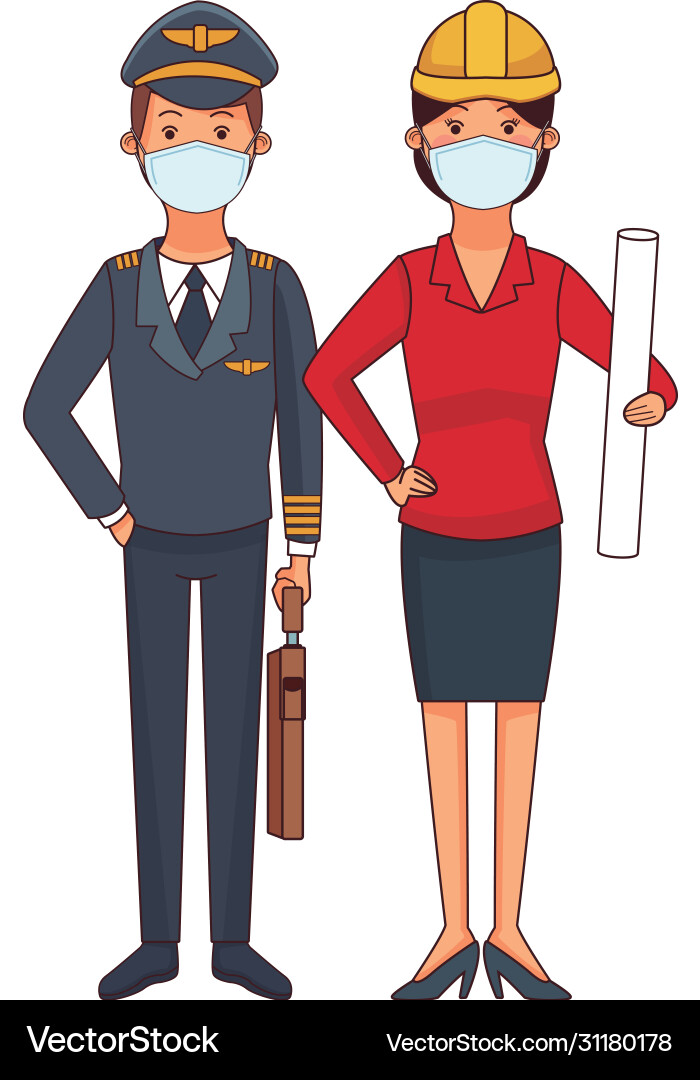 Pilot and architect using face masks Pilot and architect using face masks Vector Image