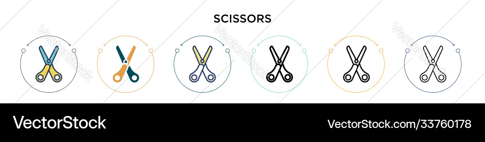 Scissors icon in filled thin line outline Scissors icon in filled thin line outline vector image