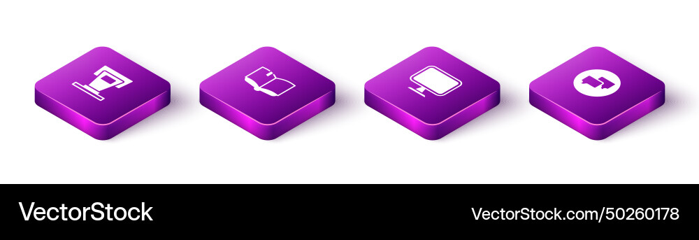 Set isometric stage stand open book computer Vector Image